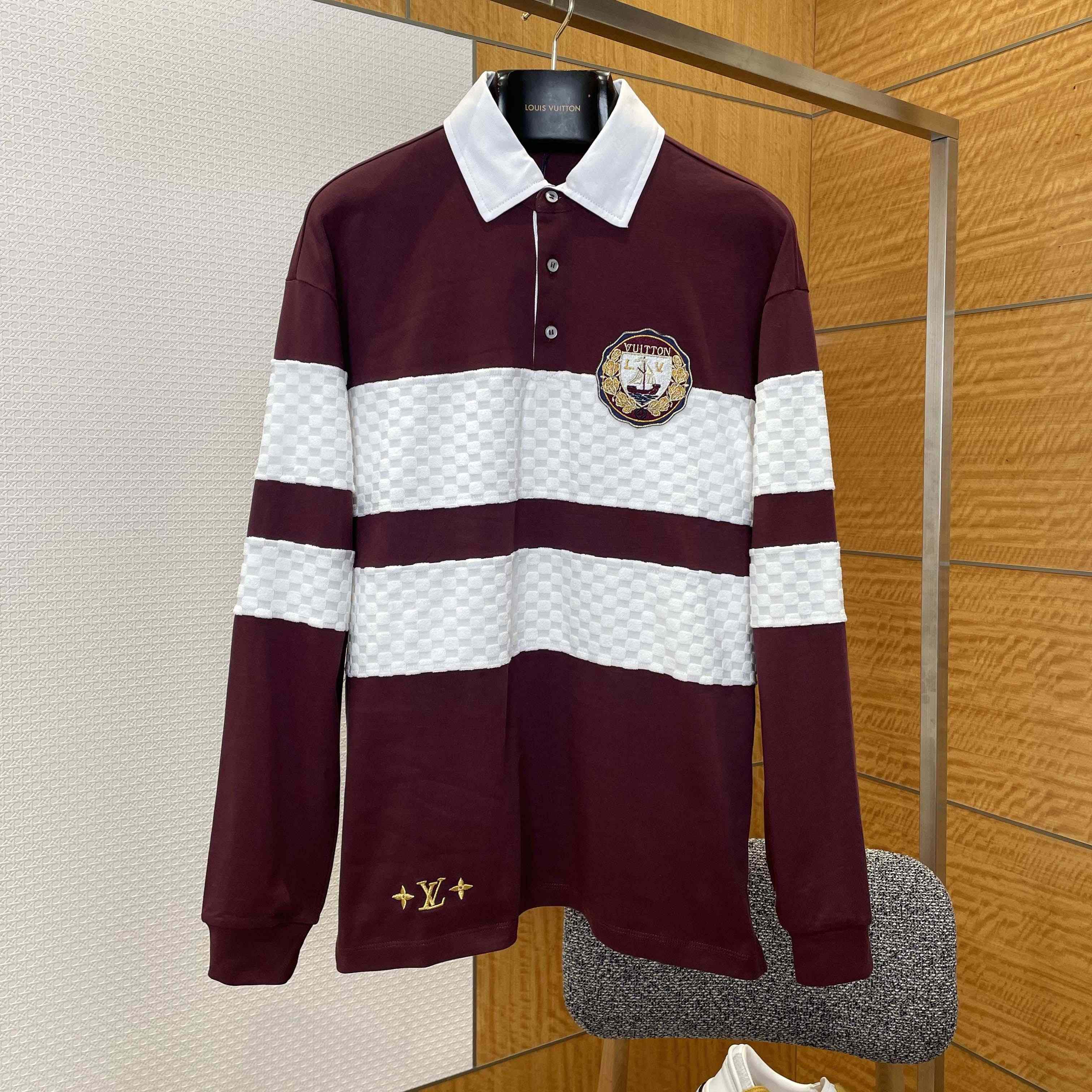 Louis Vuitton Damier Striped Long-Sleeved Polo Shirt   1AIKBY - FashionPlug