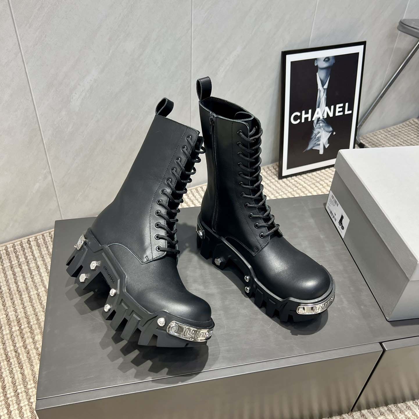 Balenciaga Bulldozer Lace-Up Boot in black matte smooth calfskin - FashionPlug