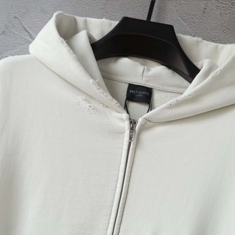Balenciaga Back Zip-Up Hoodie Regular Fit in dirty white and blue - FashionPlug