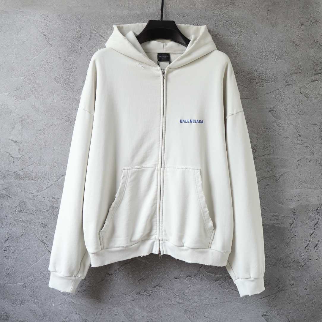Balenciaga Back Zip-Up Hoodie Regular Fit in dirty white and blue - FashionPlug