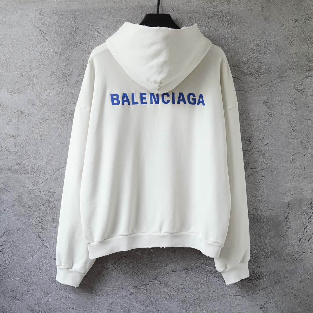 Balenciaga Back Zip-Up Hoodie Regular Fit in dirty white and blue - FashionPlug
