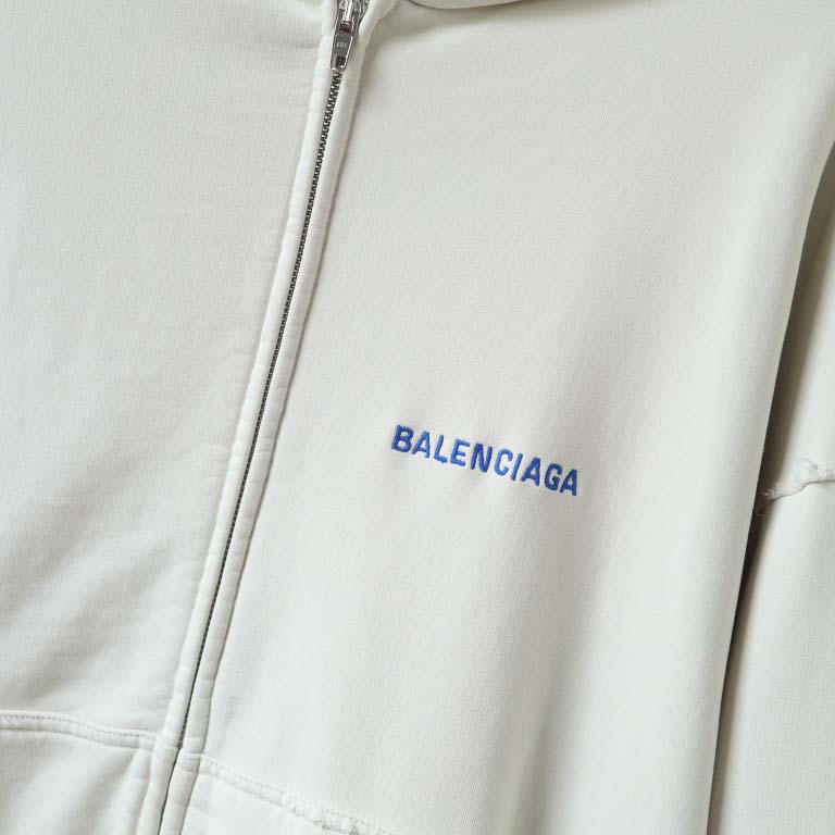 Balenciaga Back Zip-Up Hoodie Regular Fit in dirty white and blue - FashionPlug