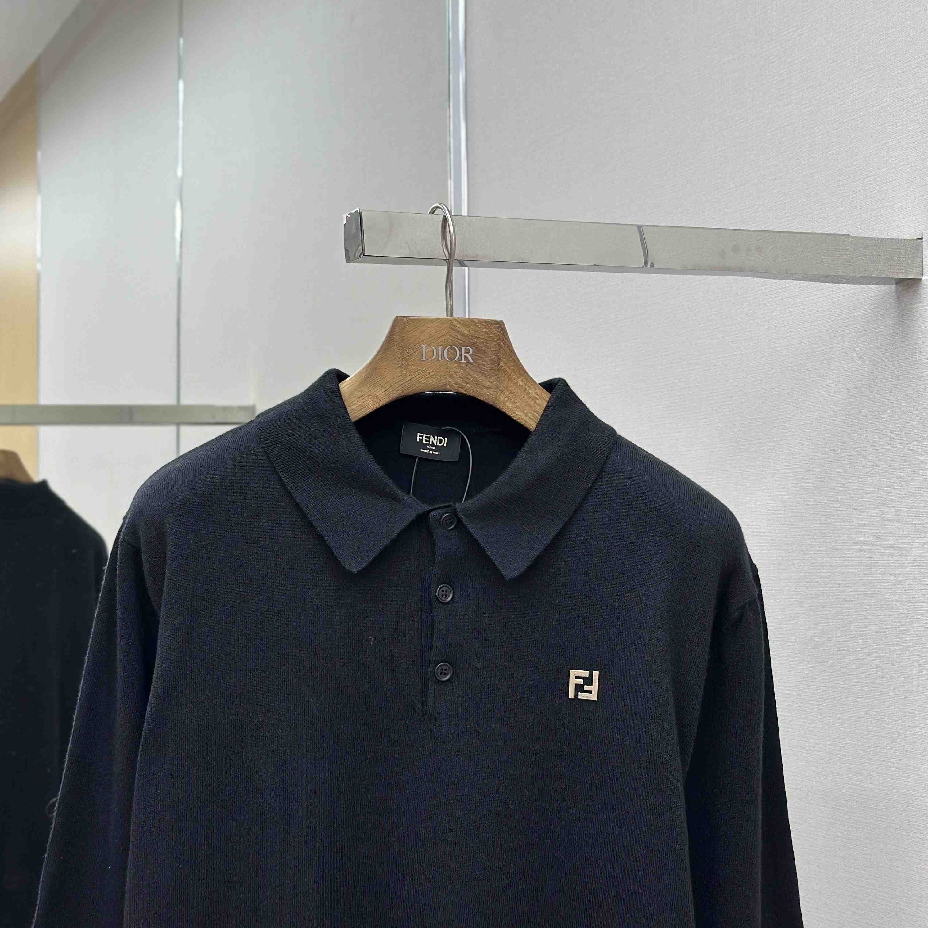 Fendi Black Wool Polo Shirt - FashionPlug