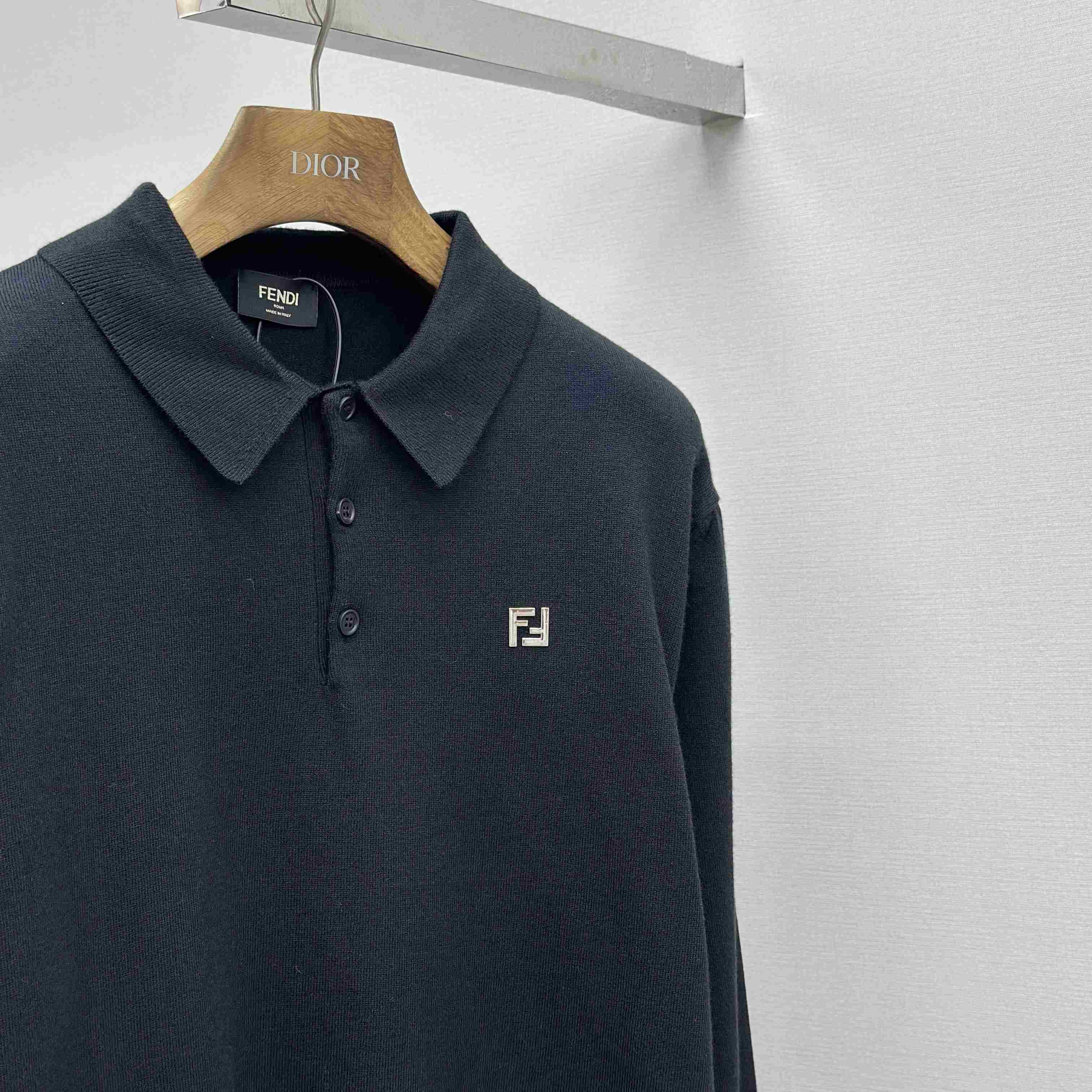 Fendi Black Wool Polo Shirt - FashionPlug