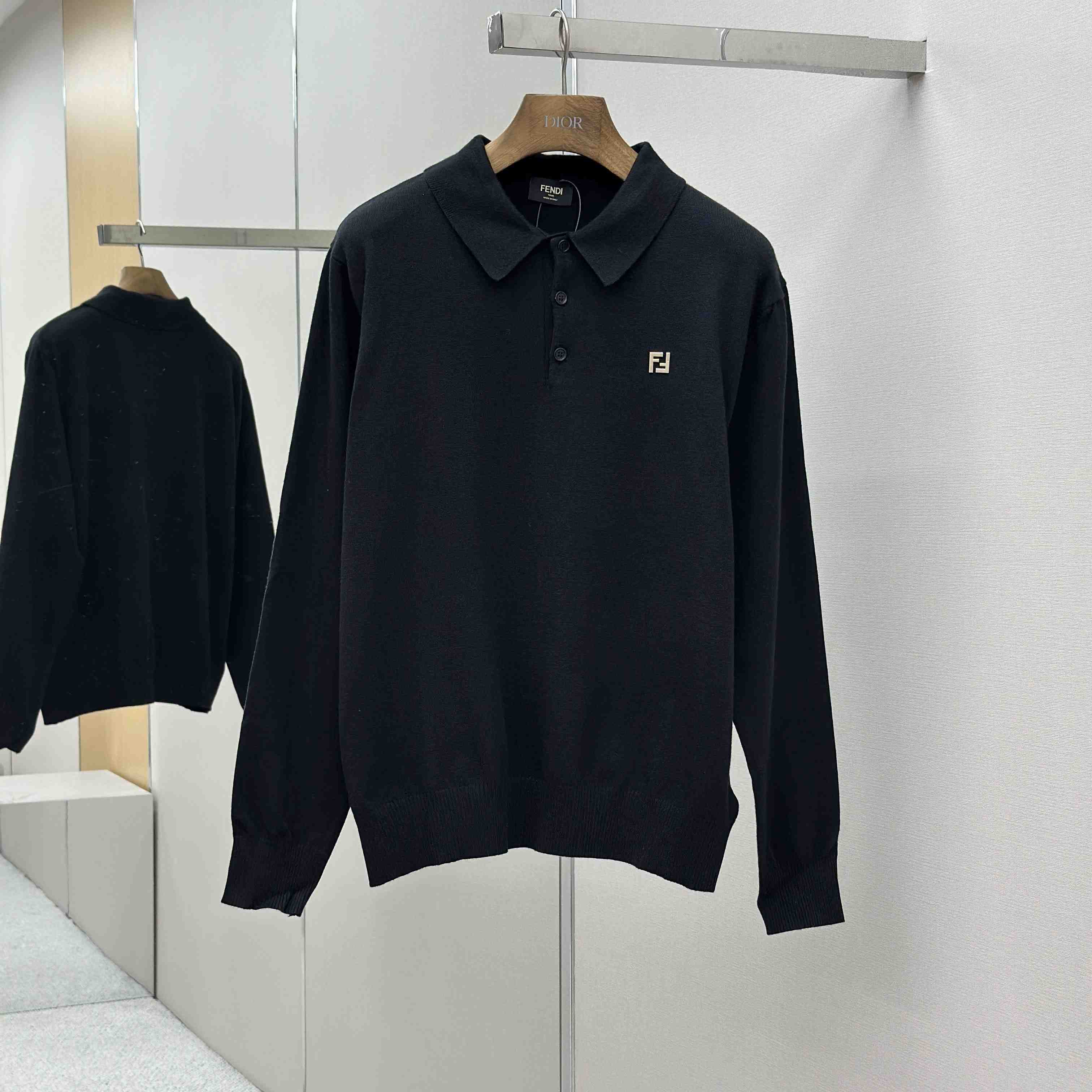 Fendi Black Wool Polo Shirt - FashionPlug