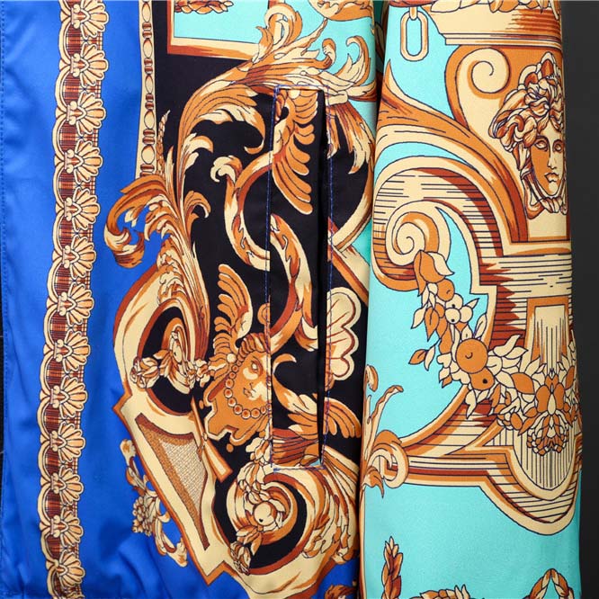 Versace Eros Baroque Printed Blue Golden Zip Up Bomber Jacket - FashionPlug