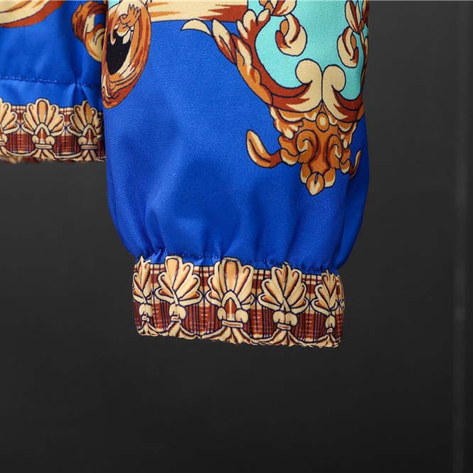 Versace Eros Baroque Printed Blue Golden Zip Up Bomber Jacket - FashionPlug