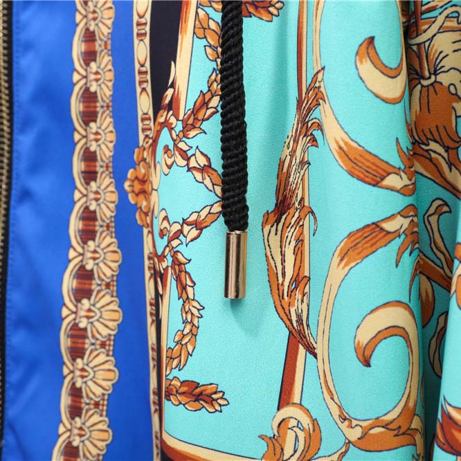 Versace Eros Baroque Printed Blue Golden Zip Up Bomber Jacket - FashionPlug