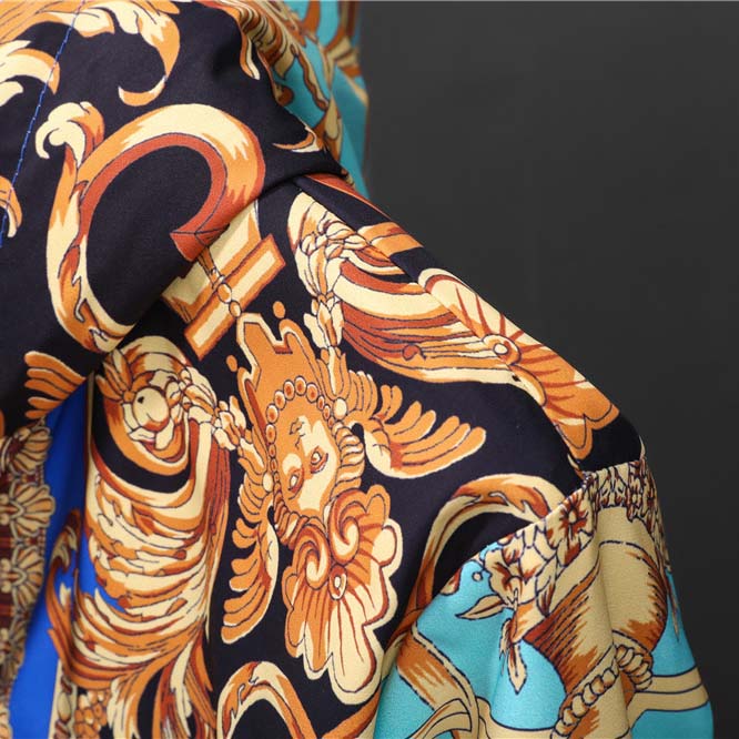 Versace Eros Baroque Printed Blue Golden Zip Up Bomber Jacket - FashionPlug