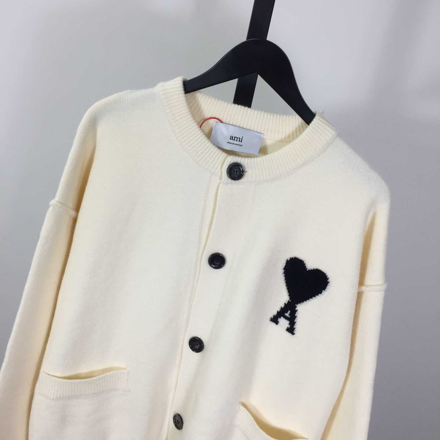 AMI Paris Ami De Coeur Wool Cardigan - FashionPlug