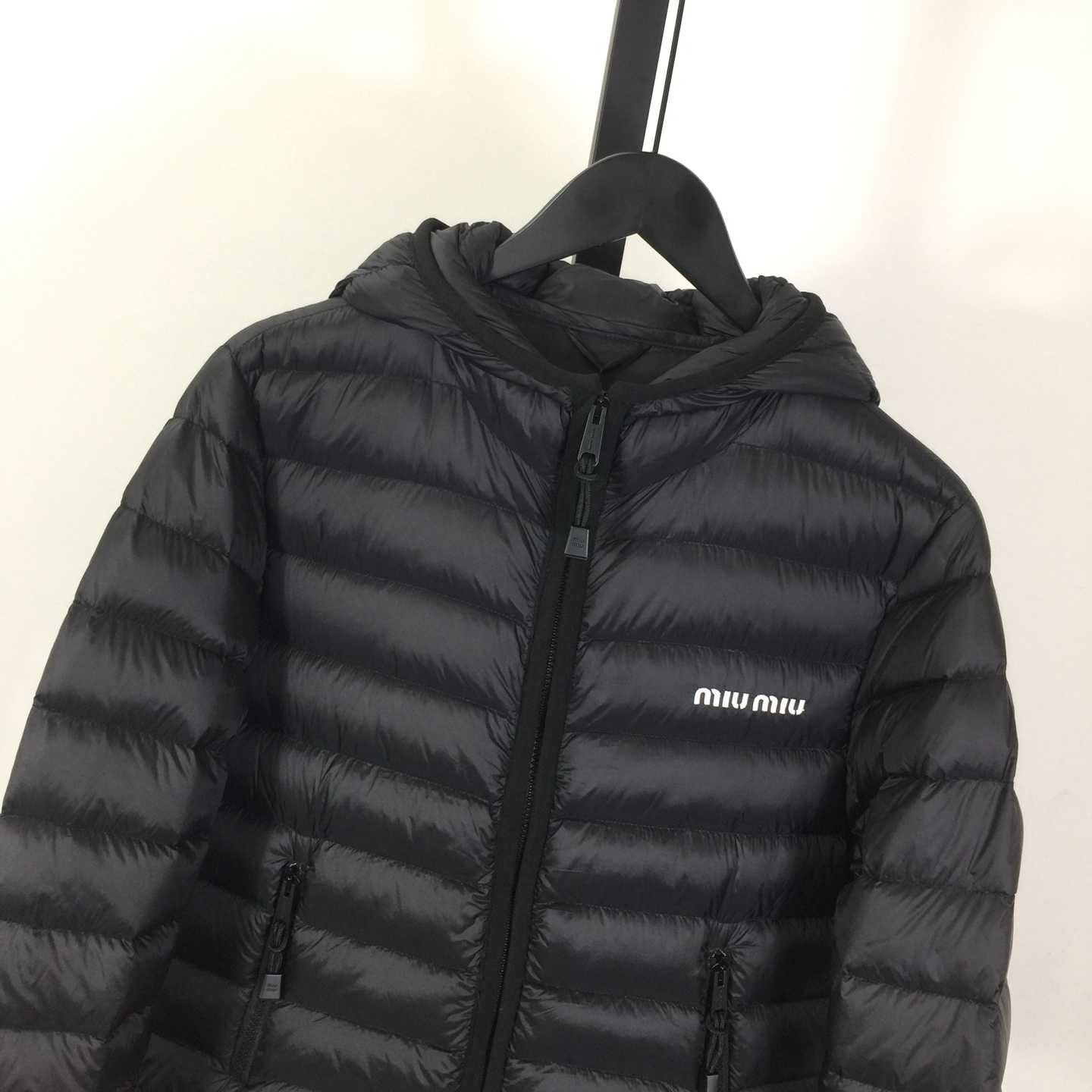 Miu Miu Black Down Hoodie Jacket - FashionPlug