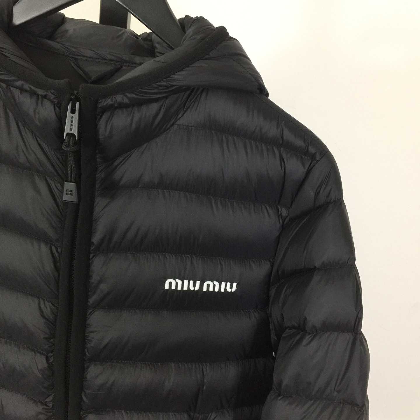 Miu Miu Black Down Hoodie Jacket - FashionPlug