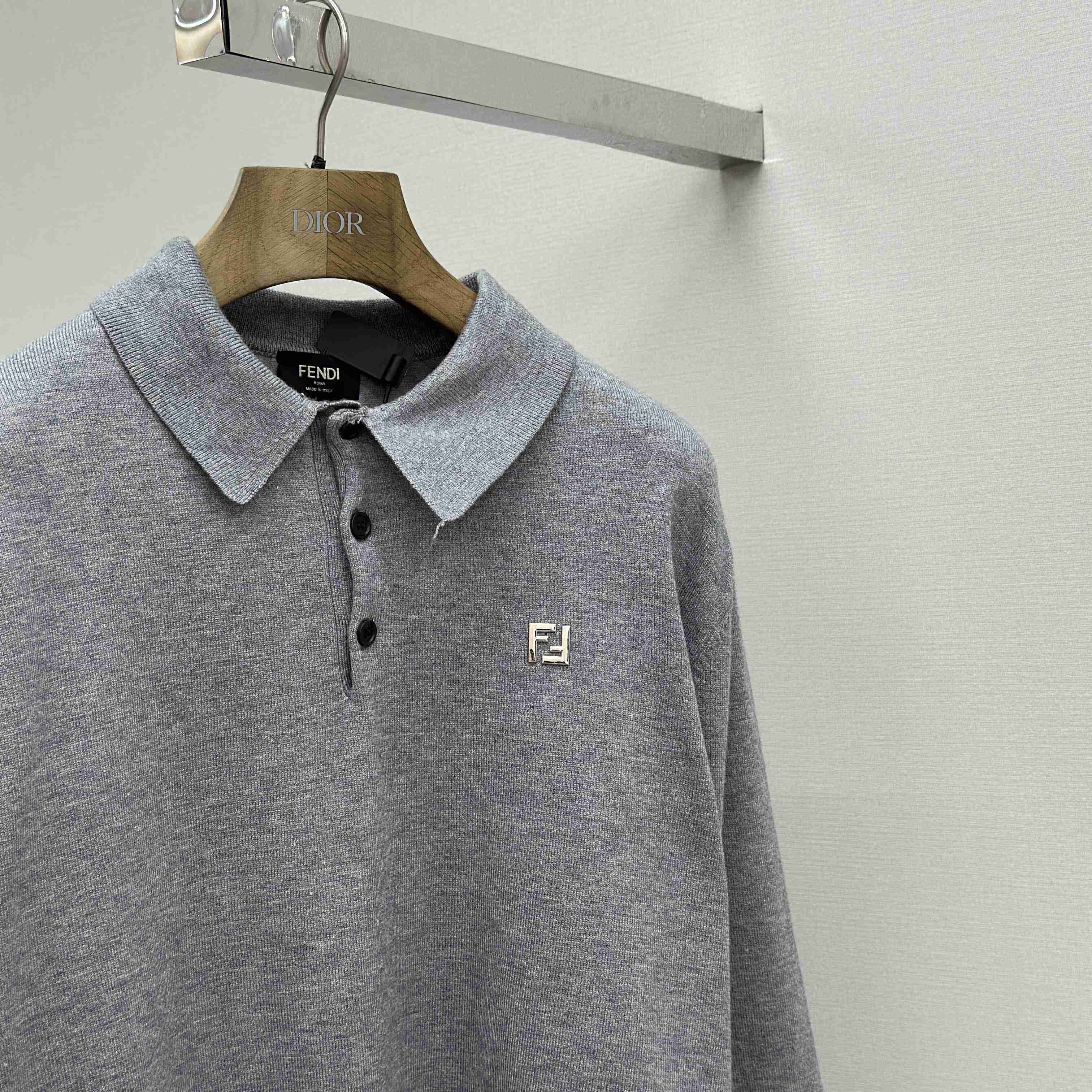 Fendi Gray Wool Polo Shirt - FashionPlug