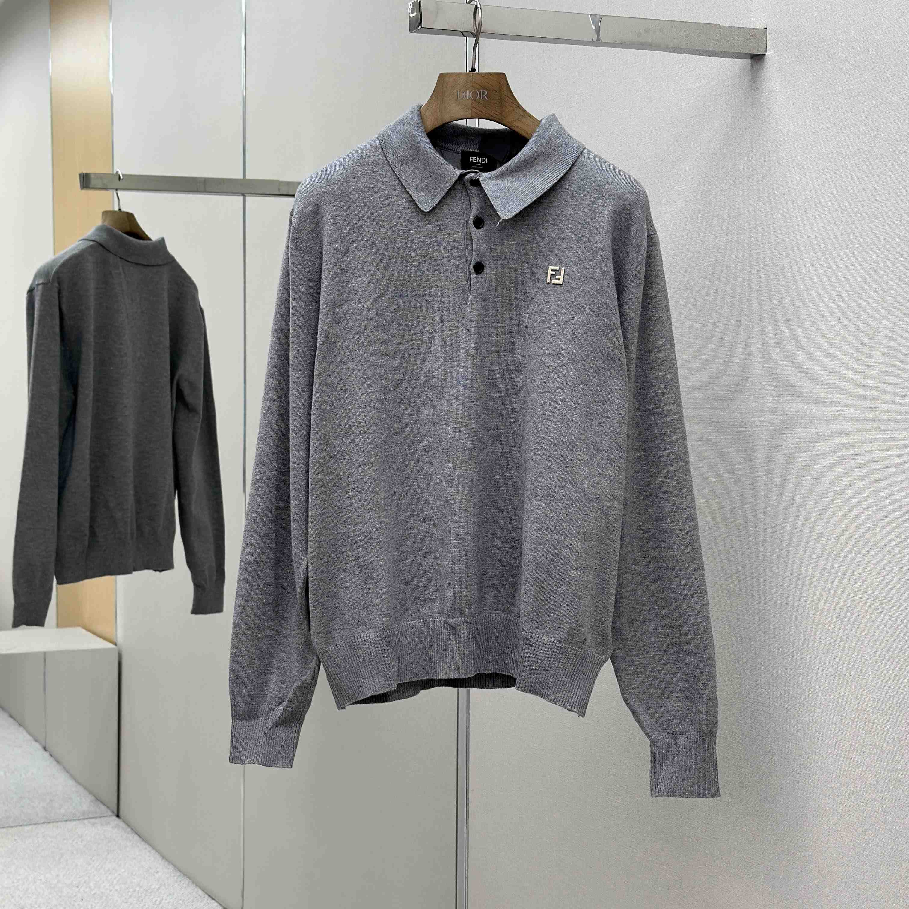 Fendi Gray Wool Polo Shirt - FashionPlug