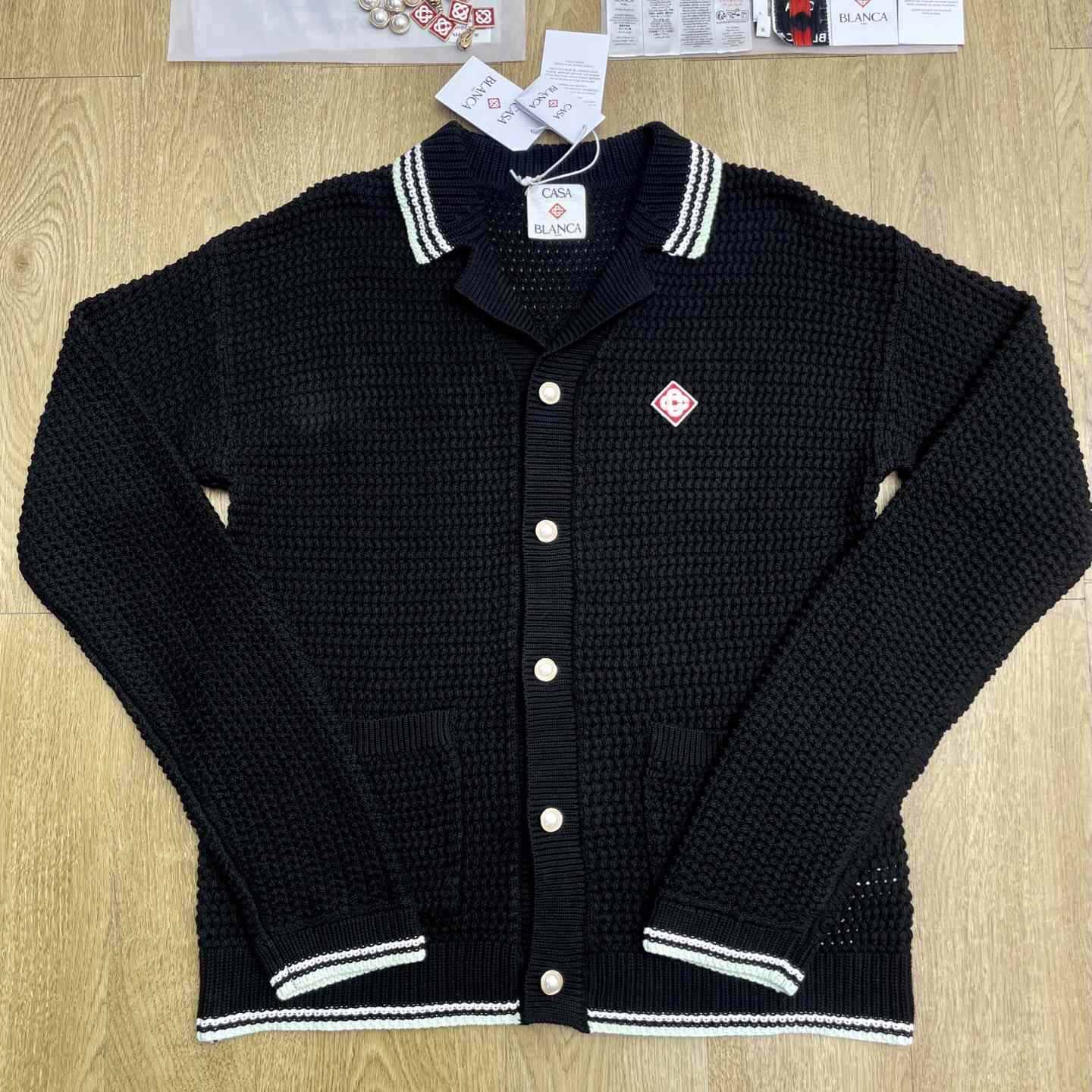 Casablanca Buttoned Ribbed Knit Cardigan   D0114 - FashionPlug