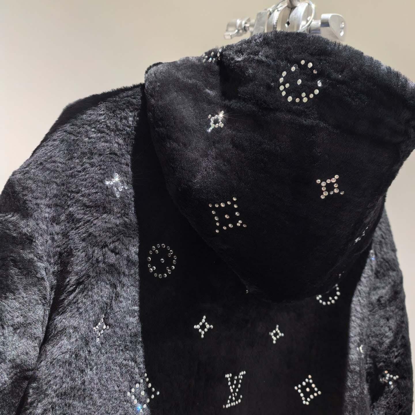 Louis Vuitton Monogram Embellished Shearling Hoodie   1AHBZ0 - FashionPlug