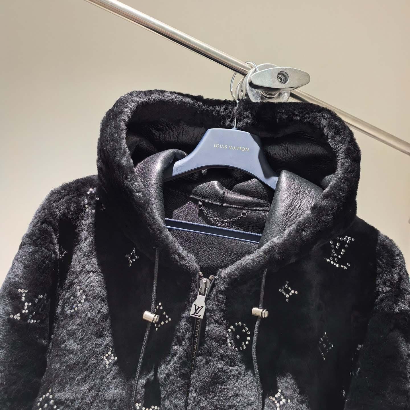 Louis Vuitton Monogram Embellished Shearling Hoodie   1AHBZ0 - FashionPlug