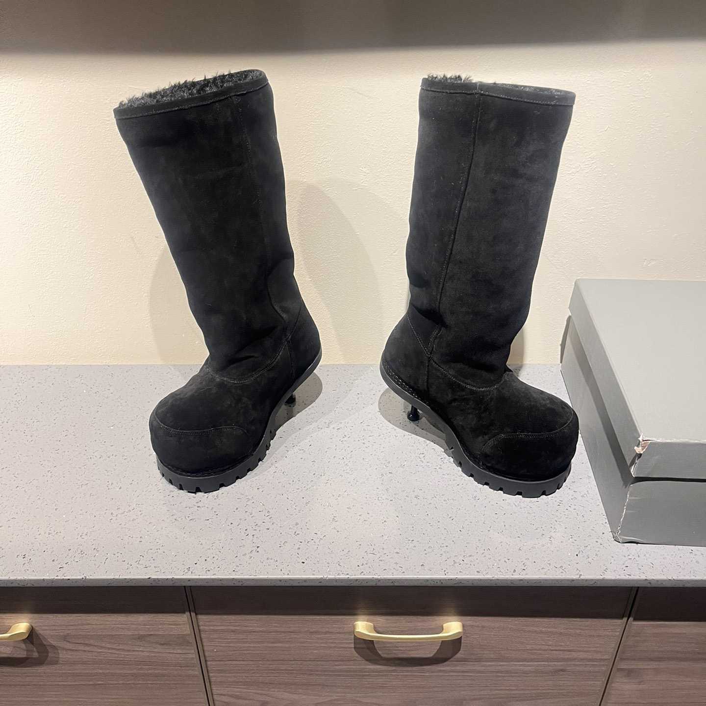 Balenciaga Alaska Fur High Boots - FashionPlug