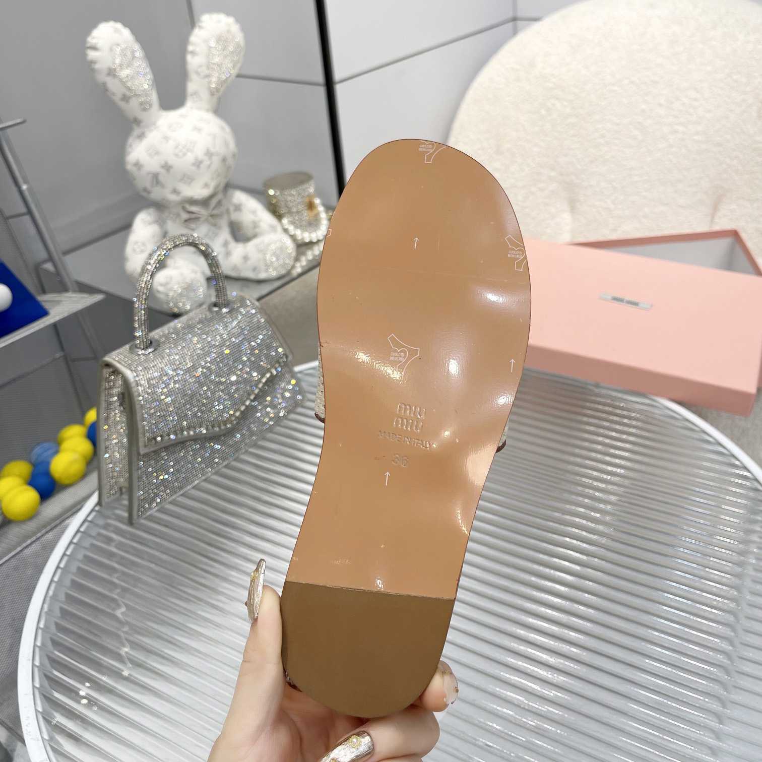 Miu Miu Logo-patch Raffia Slides - FashionPlug