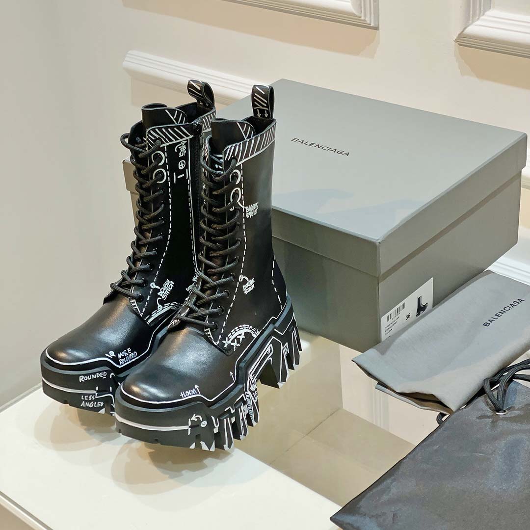 Balenciaga Bulldozer Lace-Up Boot In Black  - FashionPlug