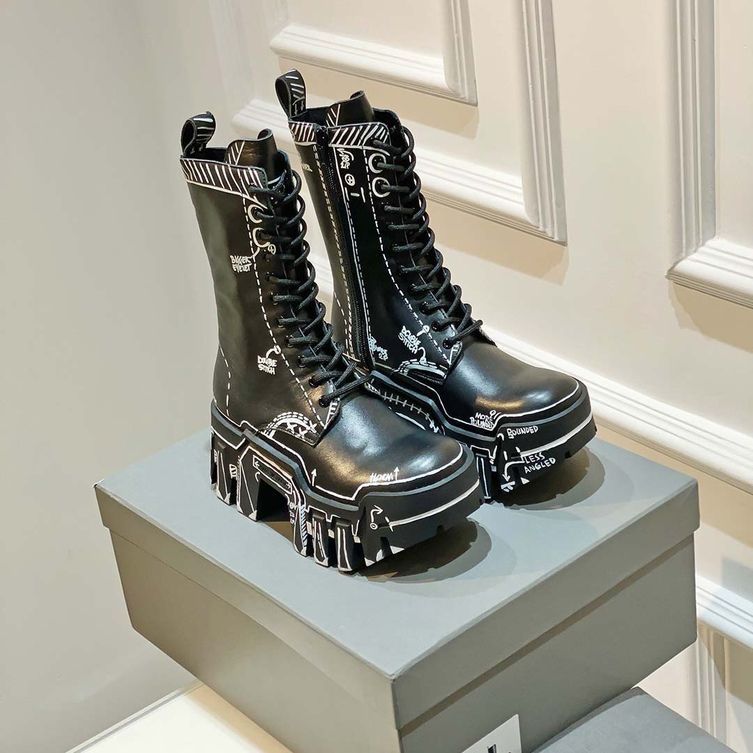 Balenciaga Bulldozer Lace-Up Boot In Black  - FashionPlug