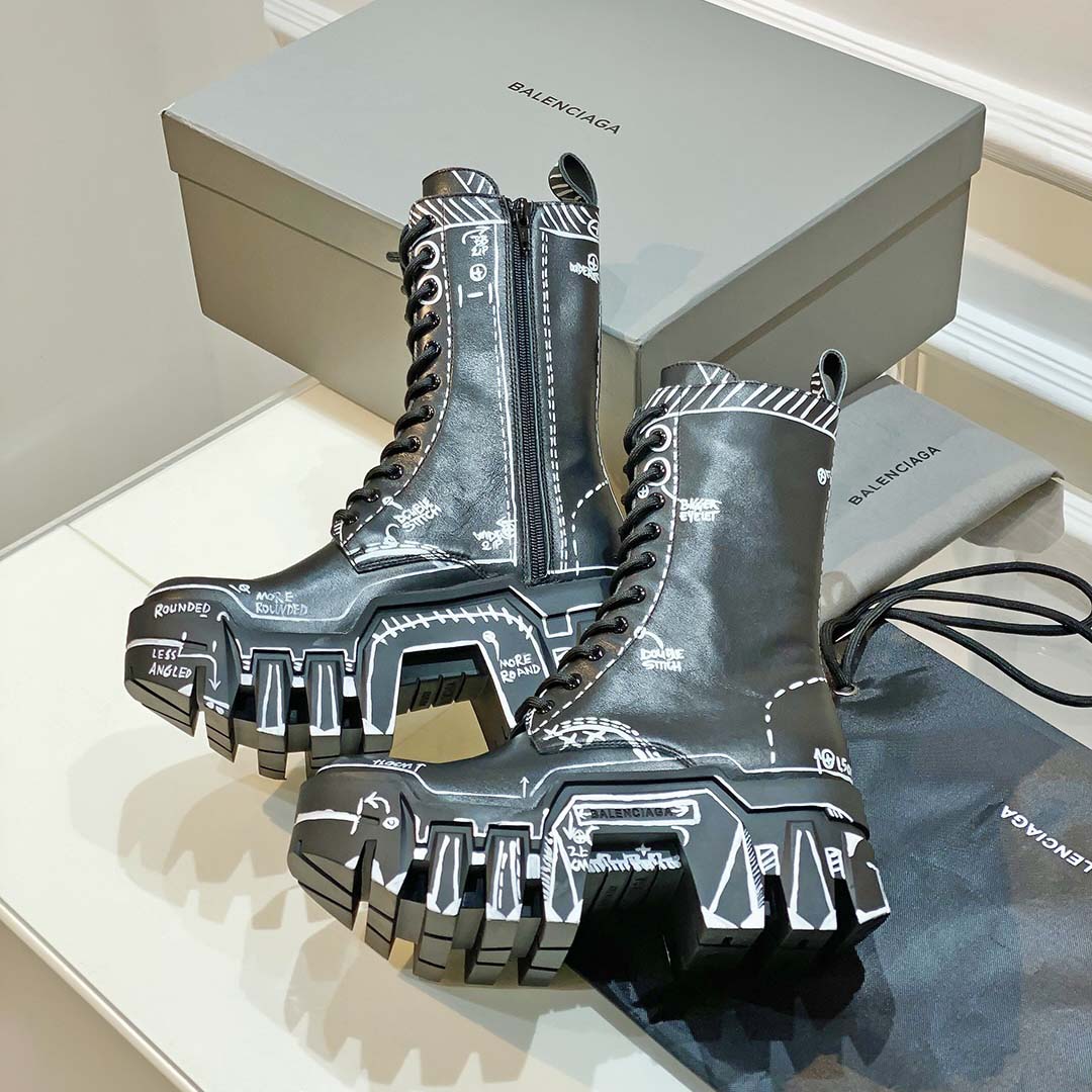 Balenciaga Bulldozer Lace-Up Boot In Black  - FashionPlug