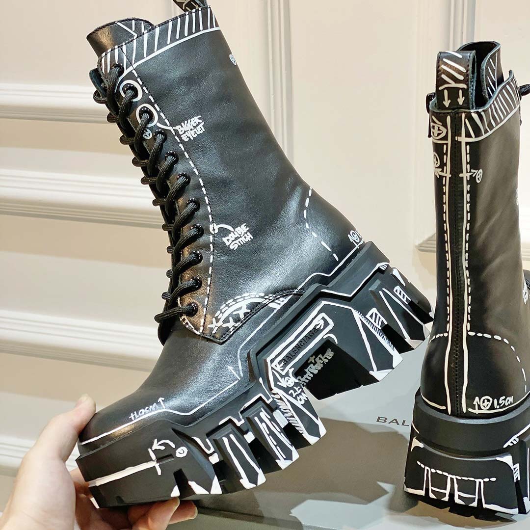 Balenciaga Bulldozer Lace-Up Boot In Black  - FashionPlug