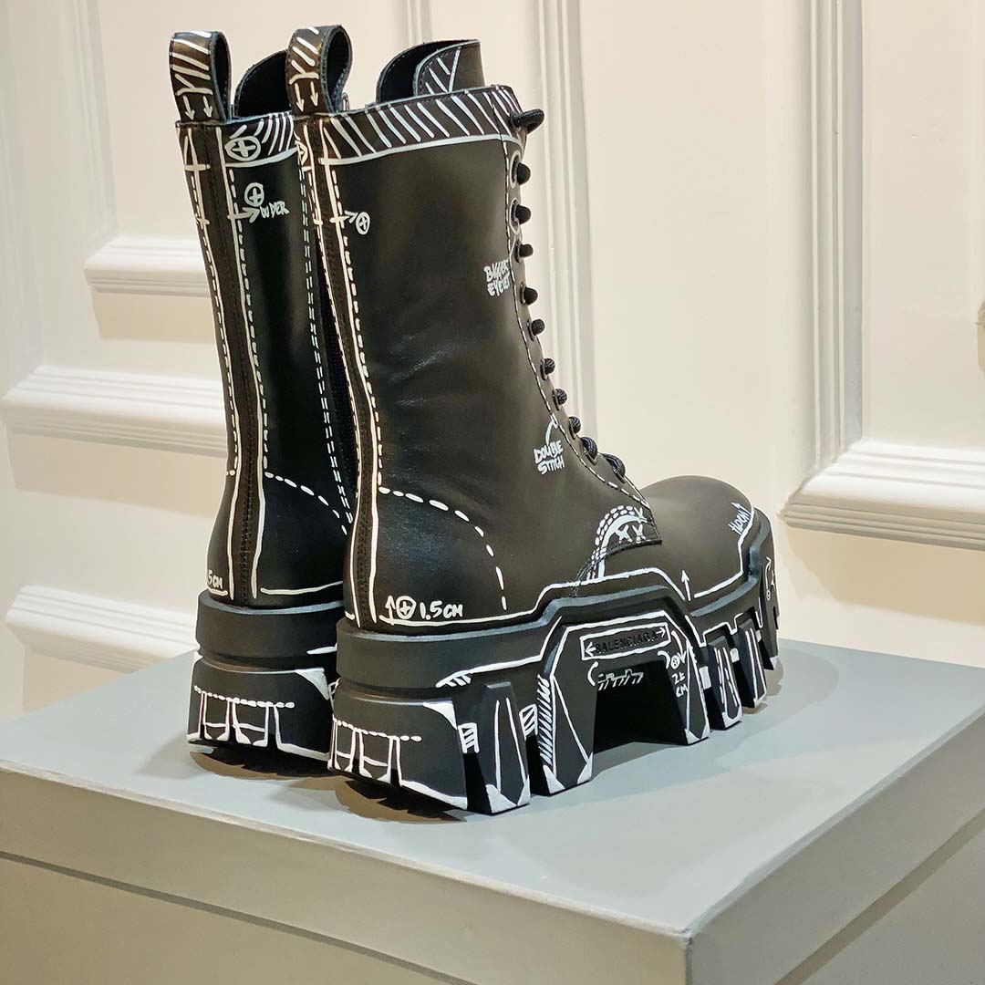 Balenciaga Bulldozer Lace-Up Boot In Black  - FashionPlug