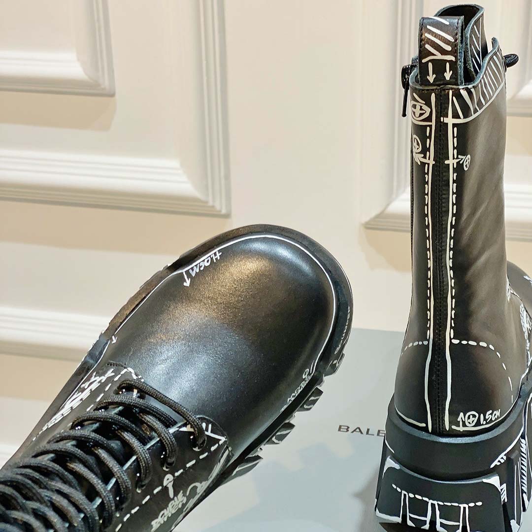 Balenciaga Bulldozer Lace-Up Boot In Black  - FashionPlug