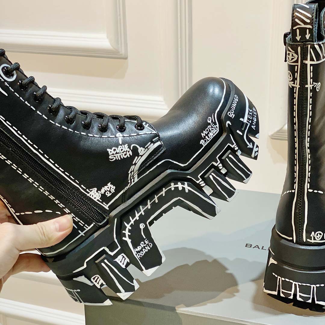 Balenciaga Bulldozer Lace-Up Boot In Black  - FashionPlug