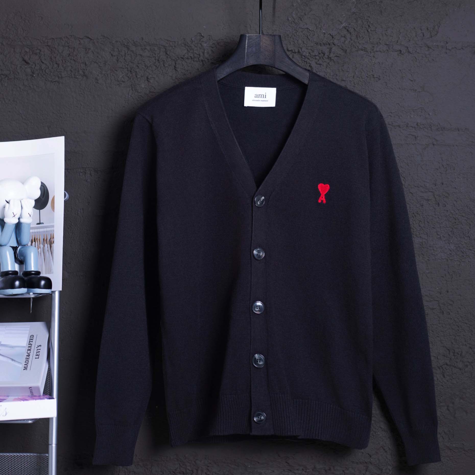 AMI Paris Ami De Coeur Wool Cardigan - FashionPlug