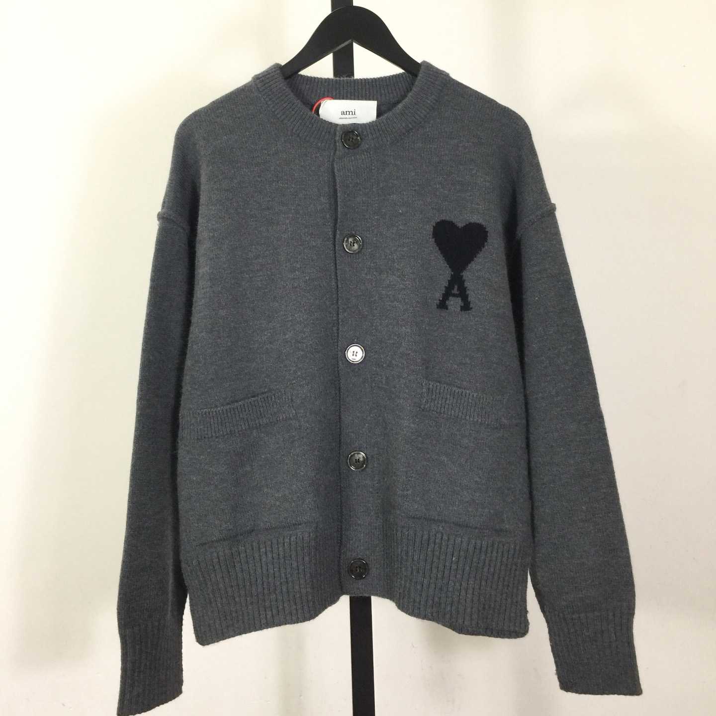 AMI Paris Ami De Coeur Wool Cardigan - FashionPlug