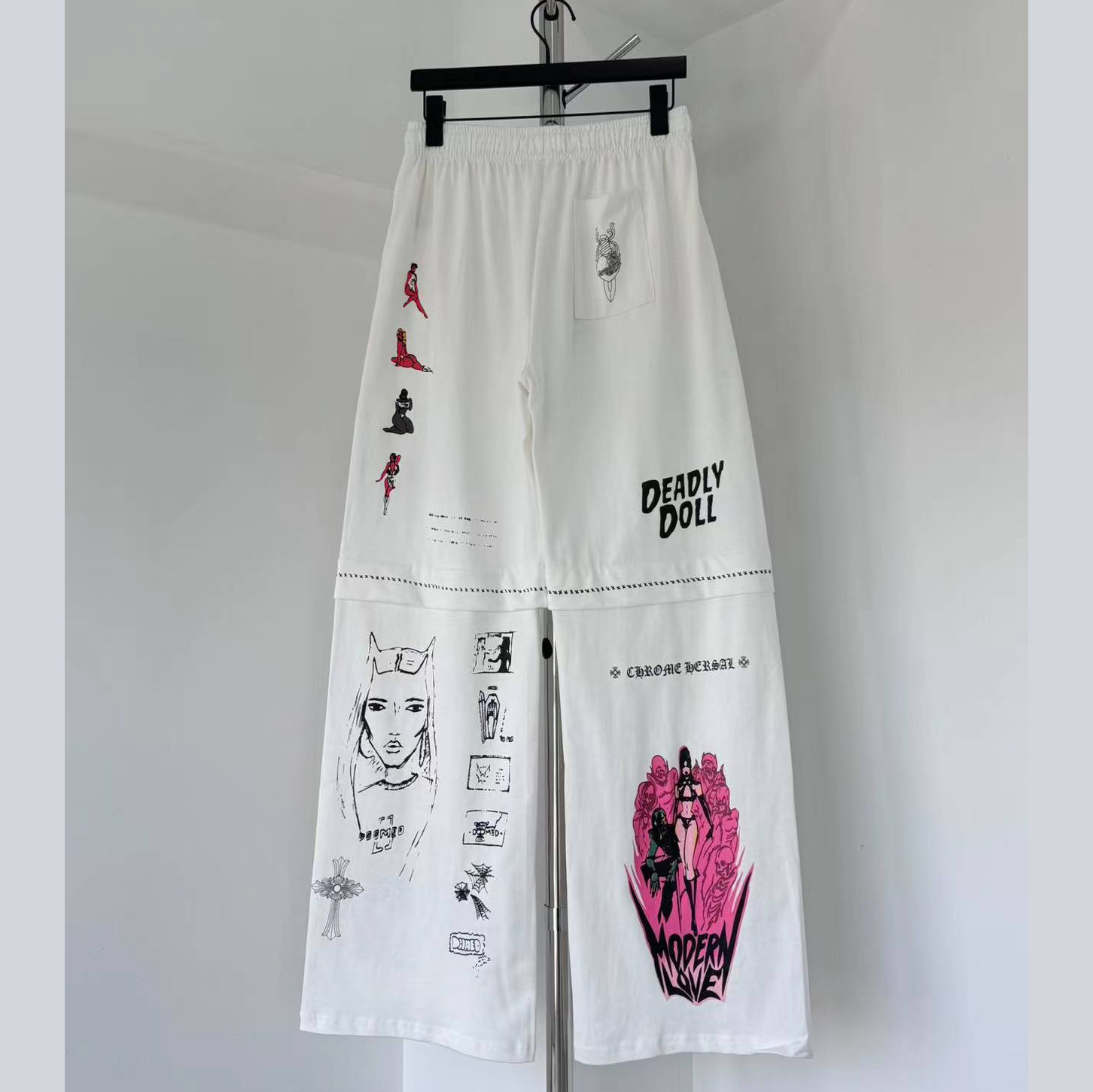 Chrome Hearts - x Deadly Doll White Comic Print Pants - FashionPlug