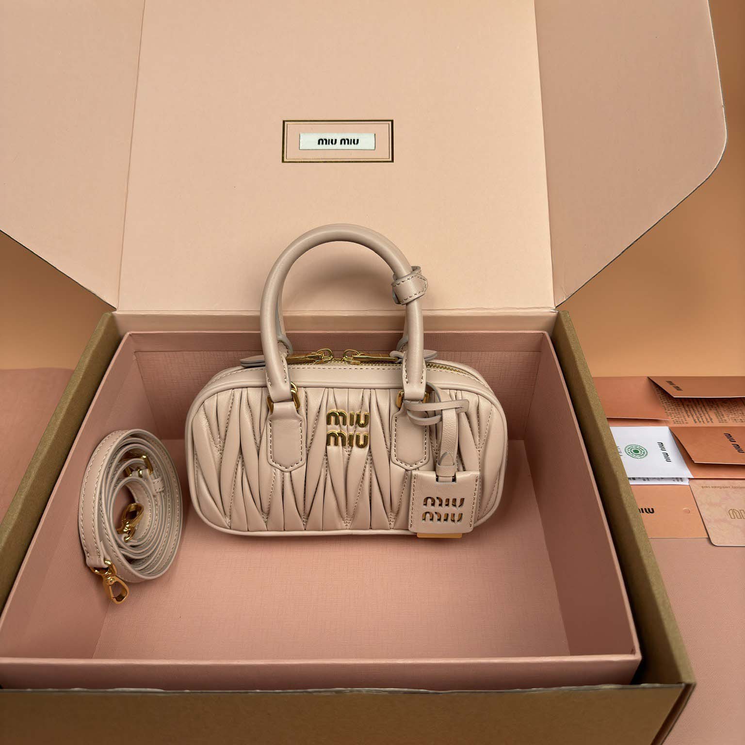 Miu Miu Powder Pink Arcadie Matelassé Nappa Leather Mini-bag - FashionPlug