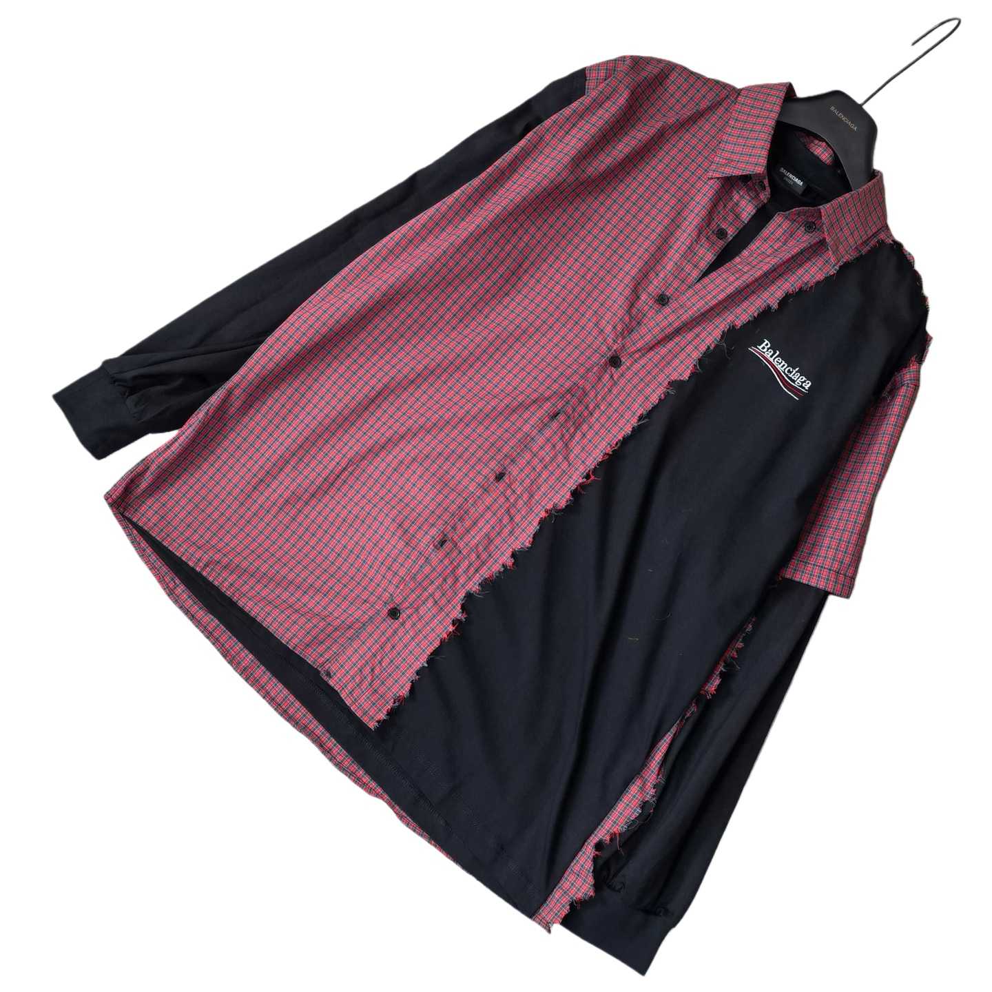 Balenciaga Men's Blue Paneled Long-Sleeve Shirt - FashionPlug