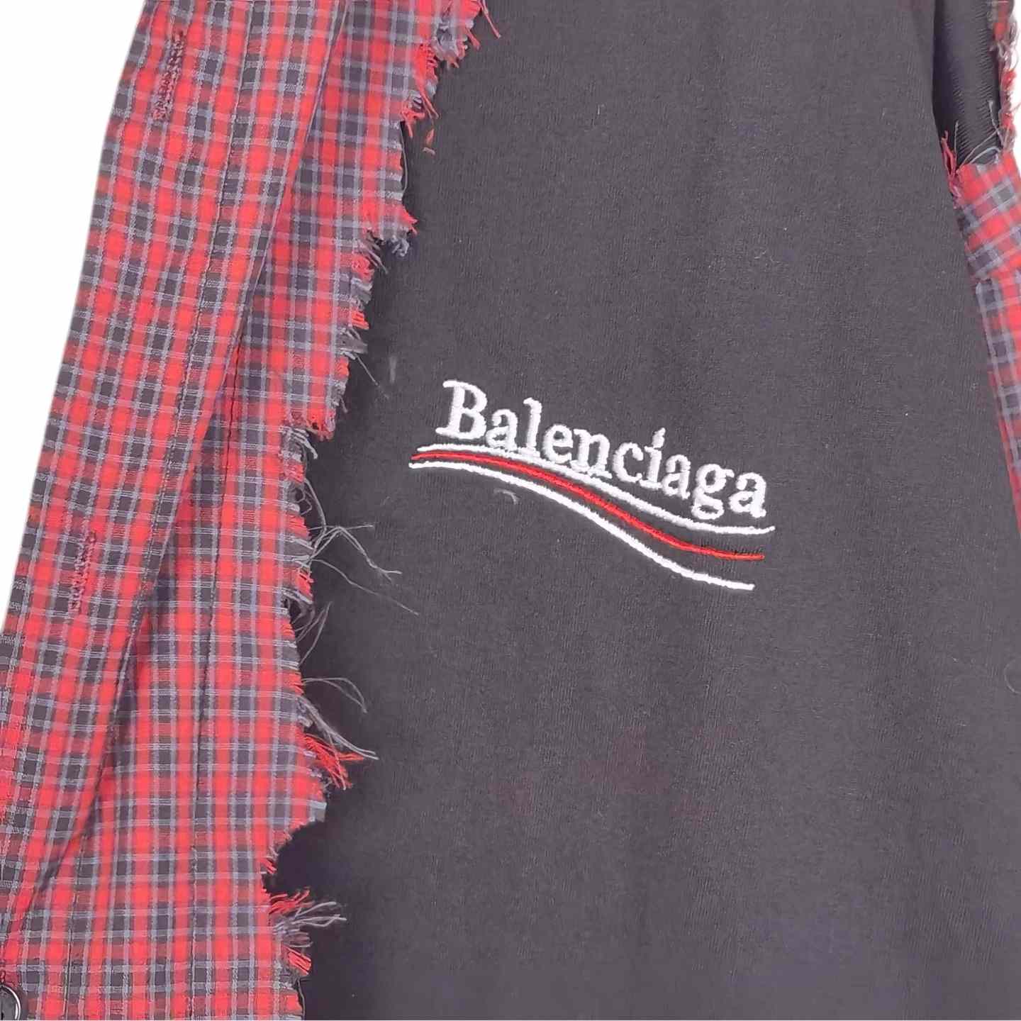 Balenciaga Men's Blue Paneled Long-Sleeve Shirt - FashionPlug