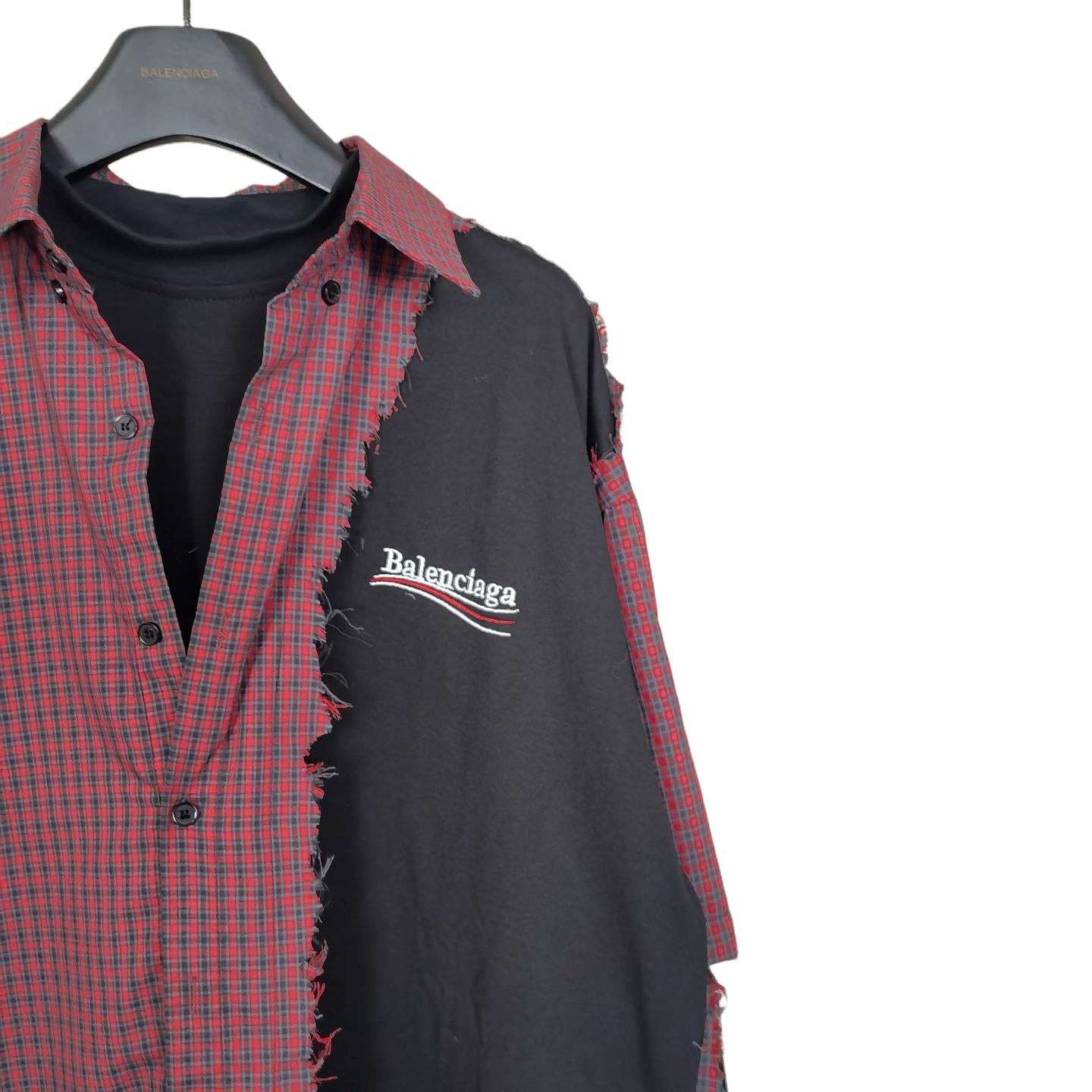 Balenciaga Men's Blue Paneled Long-Sleeve Shirt - FashionPlug