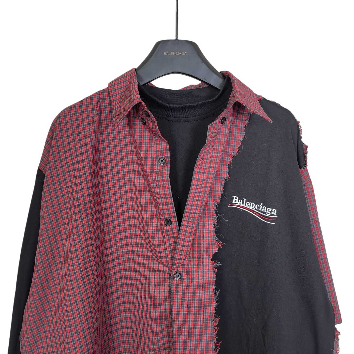 Balenciaga Men's Blue Paneled Long-Sleeve Shirt - FashionPlug