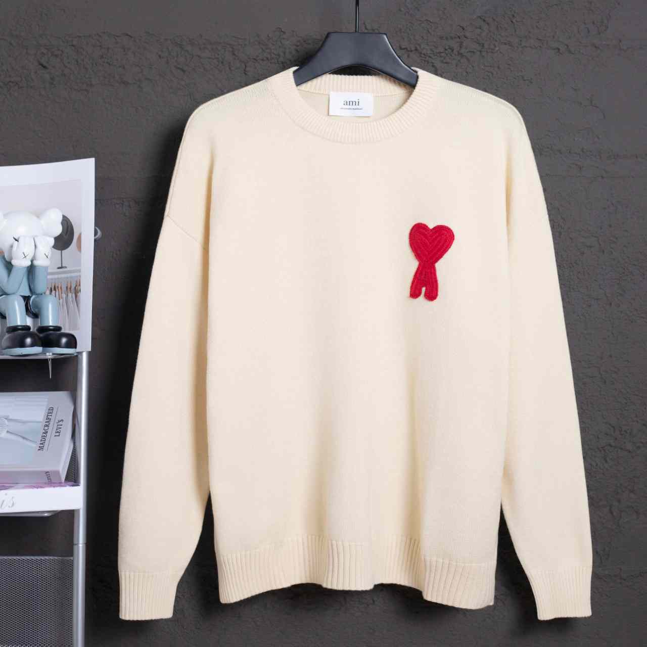 AMI Paris Ami De Coeur Patch Sweater - FashionPlug