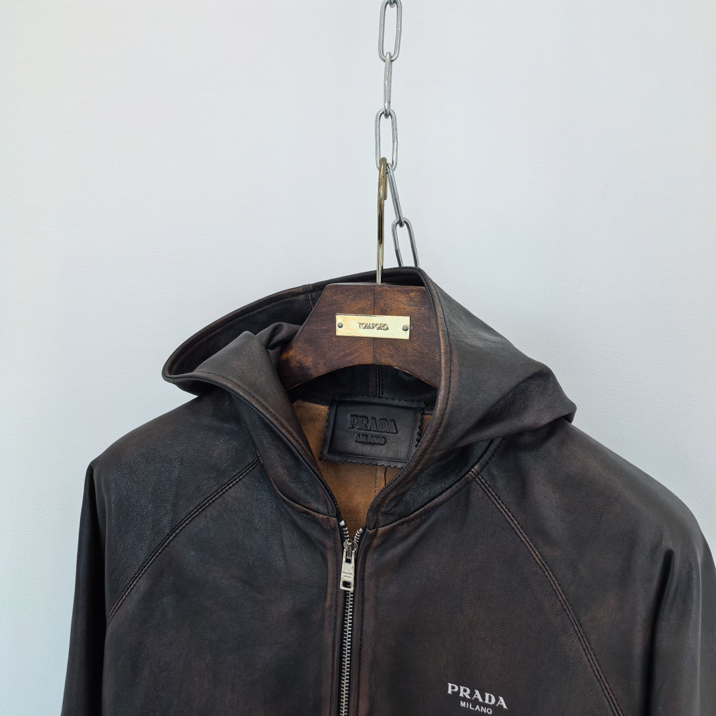Prada Nappa Leather Hoodie Jacket - FashionPlug
