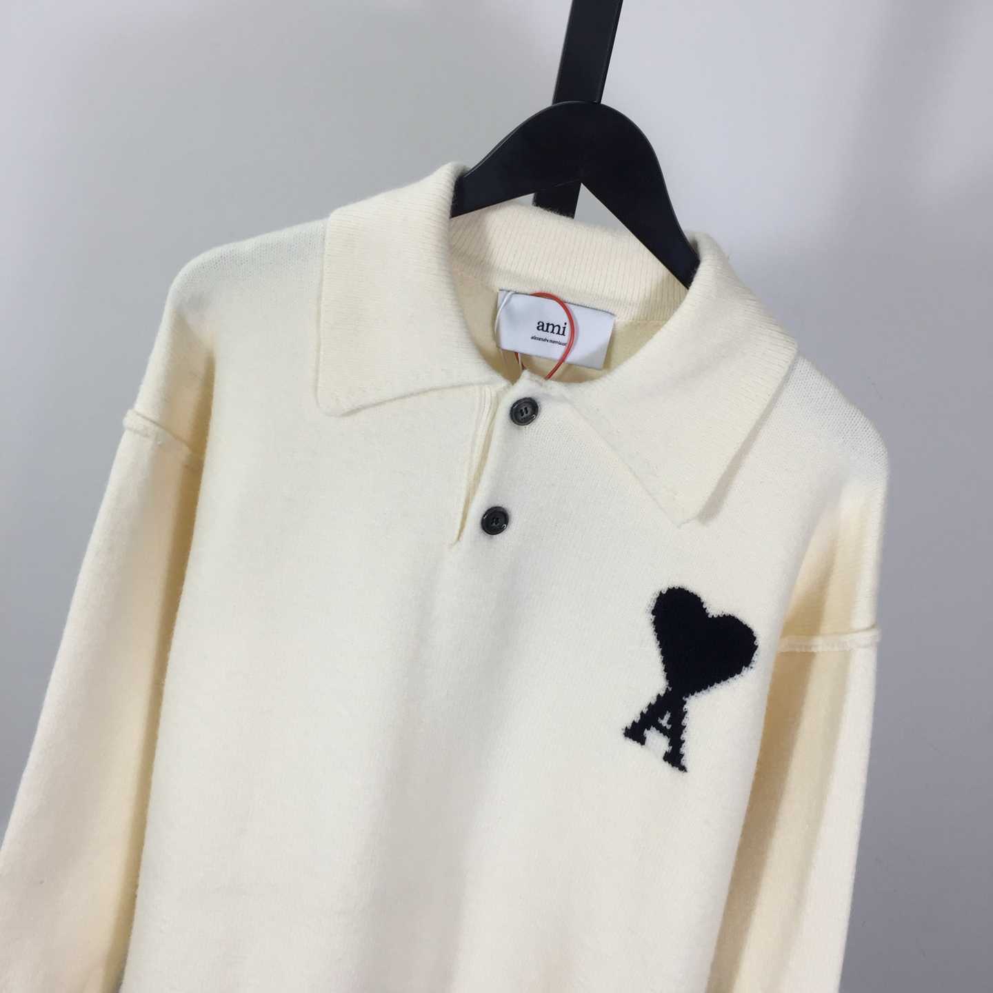 AMI Paris Ami De Coeur Wool Polo Shirt - FashionPlug