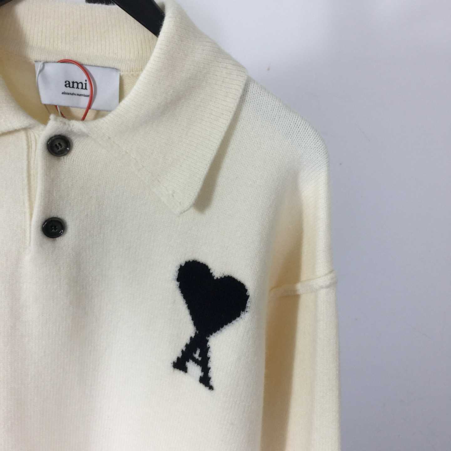 AMI Paris Ami De Coeur Wool Polo Shirt - FashionPlug