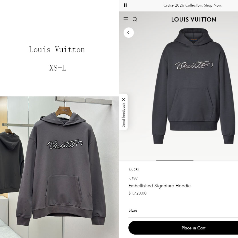 Louis Vuitton Embellished Signature Hoodie   1AJCFS - FashionPlug
