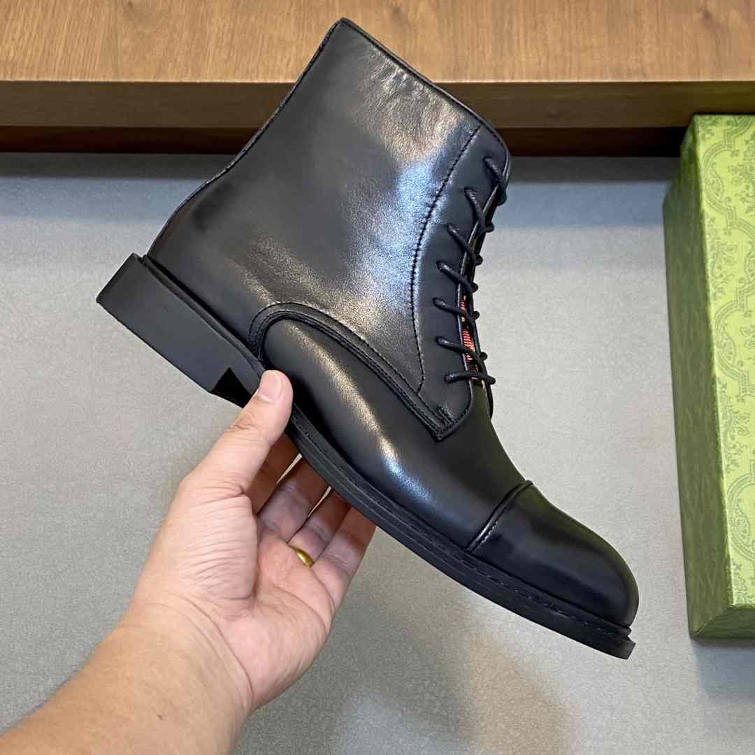Gucci Men's Leather Lace-Up Boots - FashionPlug