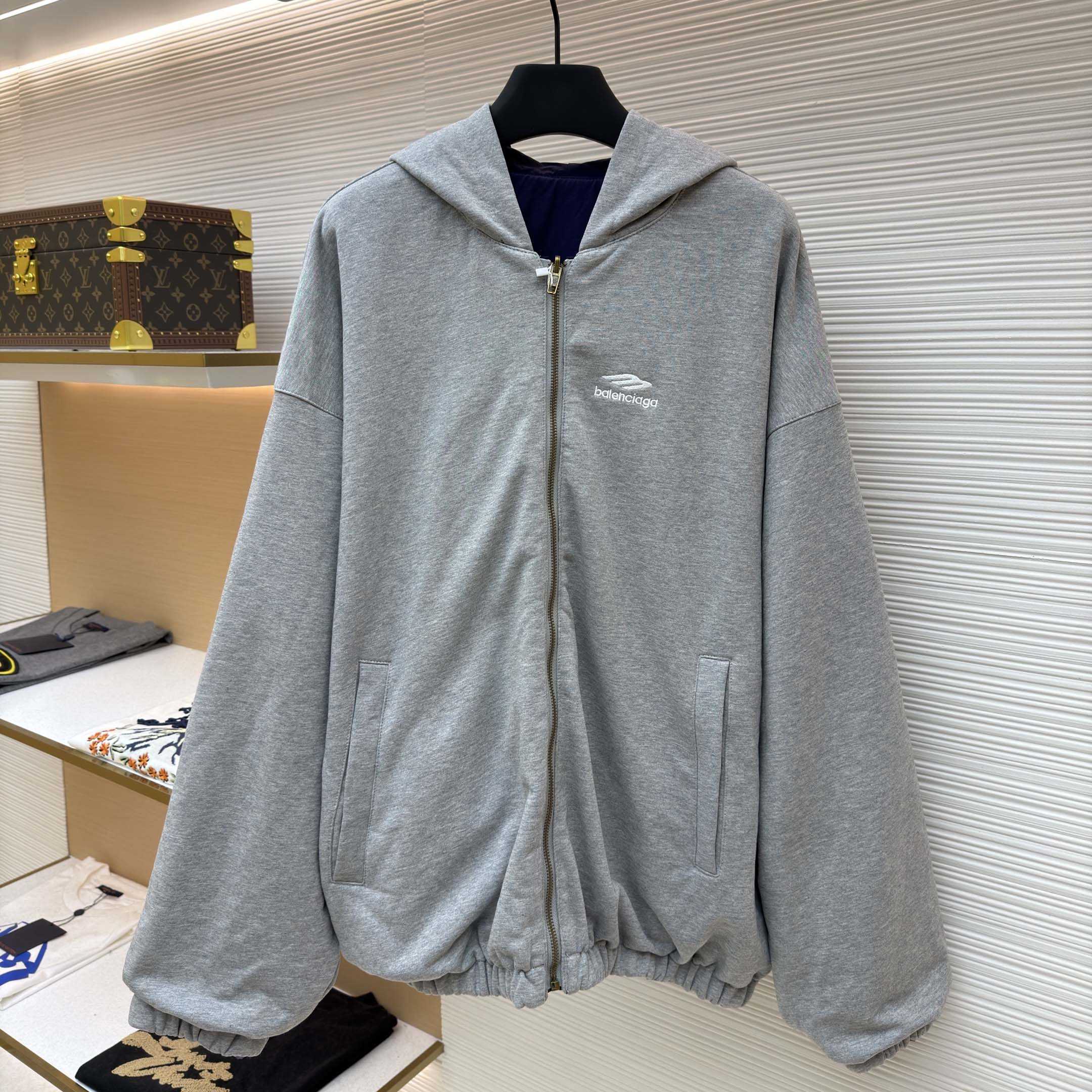 Balenciaga Navy Blue Reversible Jacket With Hood - FashionPlug