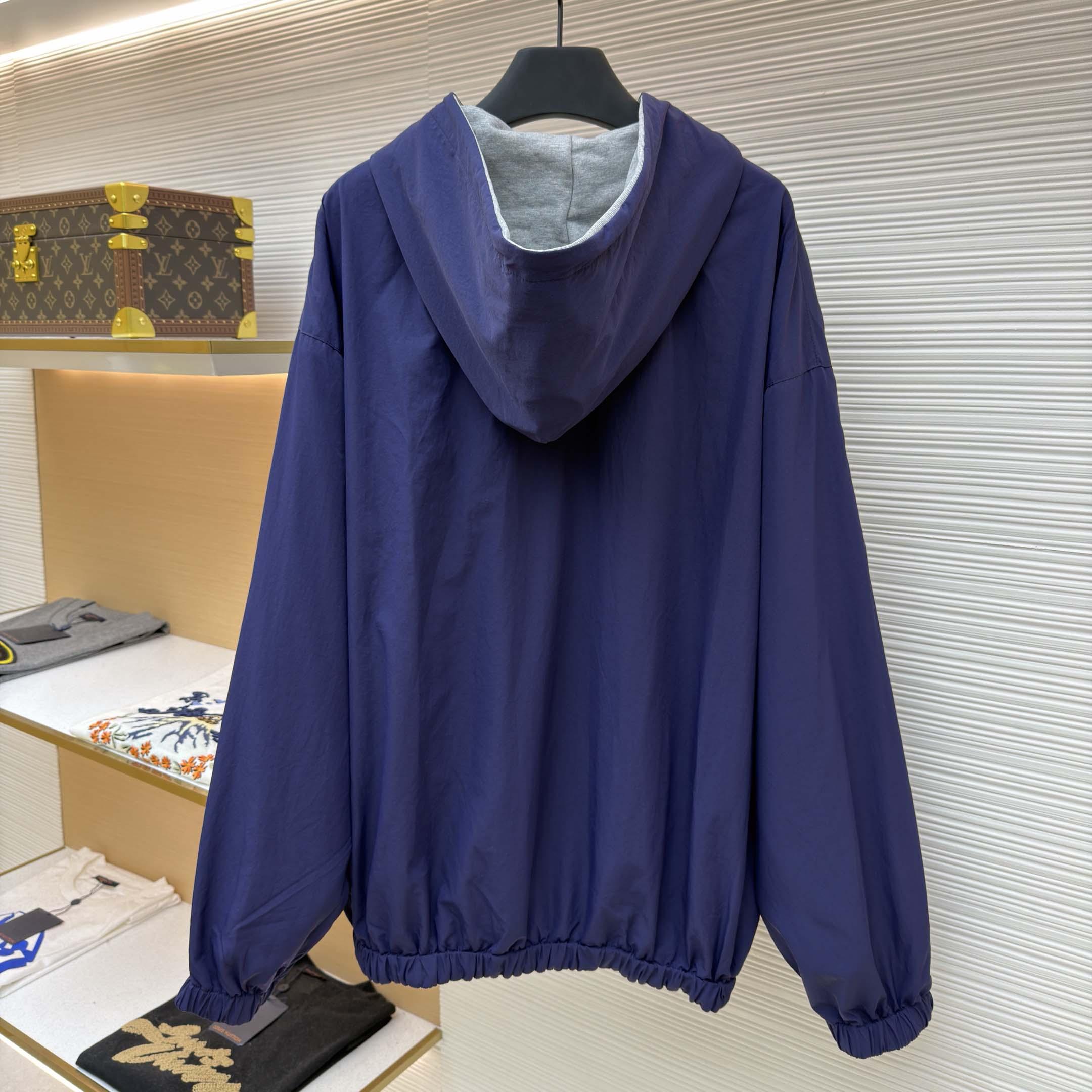 Balenciaga Navy Blue Reversible Jacket With Hood - FashionPlug