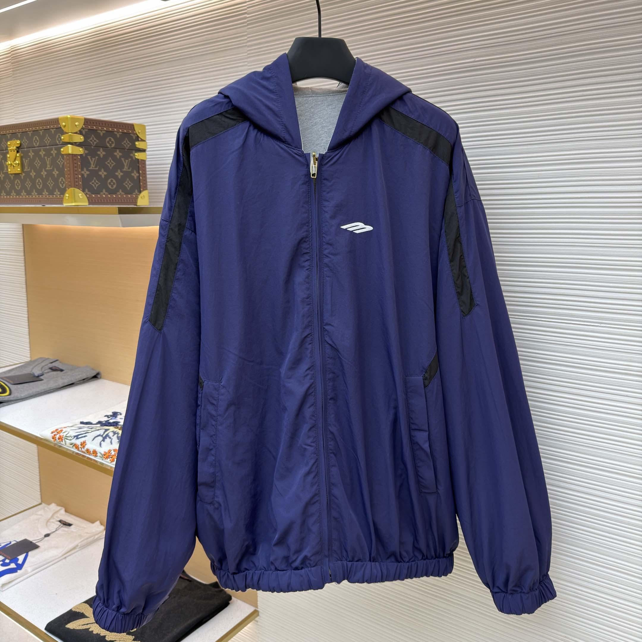 Balenciaga Navy Blue Reversible Jacket With Hood - FashionPlug