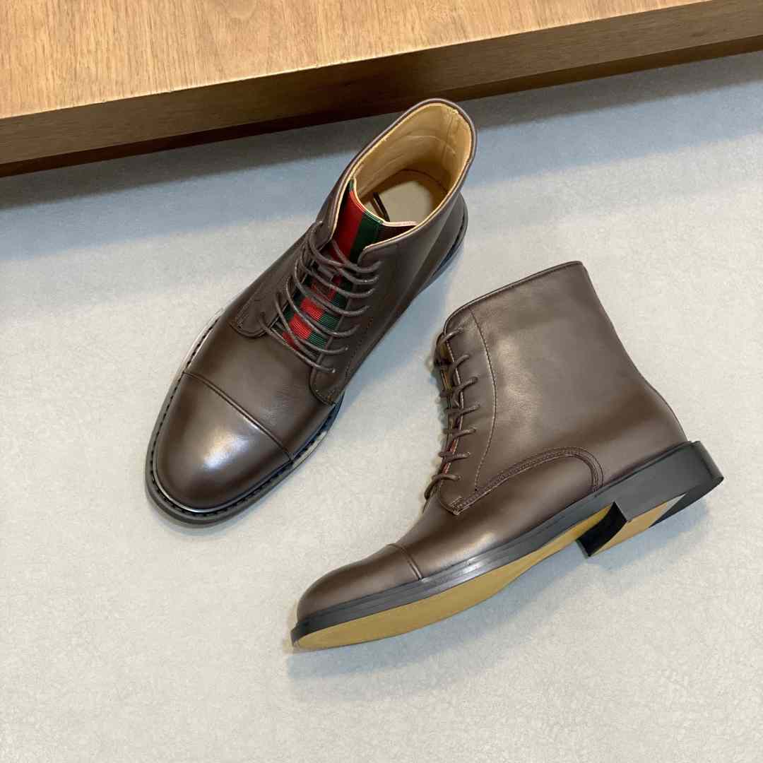 Gucci Men's Leather Lace-Up Boots - FashionPlug