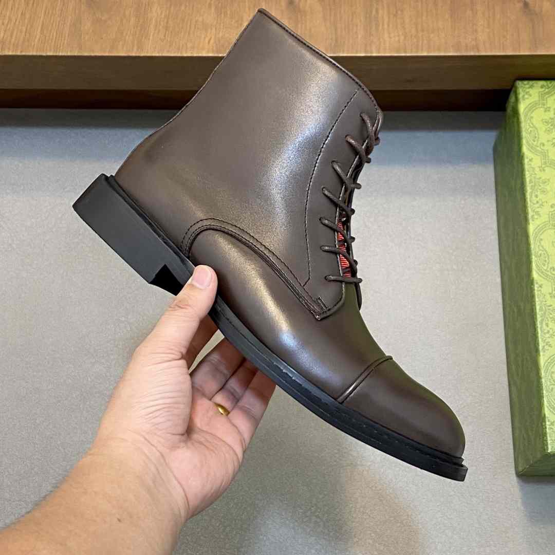 Gucci Men's Leather Lace-Up Boots - FashionPlug