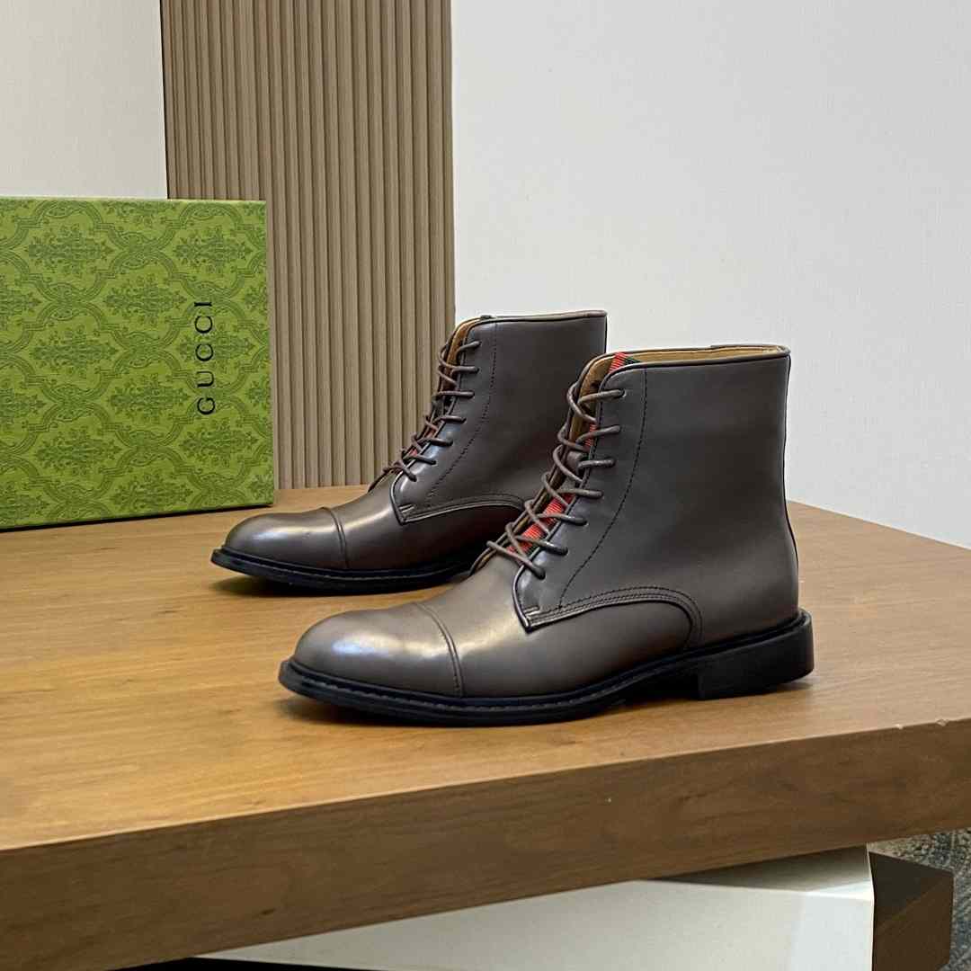 Gucci Men's Leather Lace-Up Boots - FashionPlug